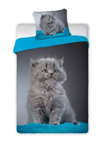 Bavlnené obliečky - Mačiatko modré - 140 x 200 cm + 70 x 90 cm - Faro